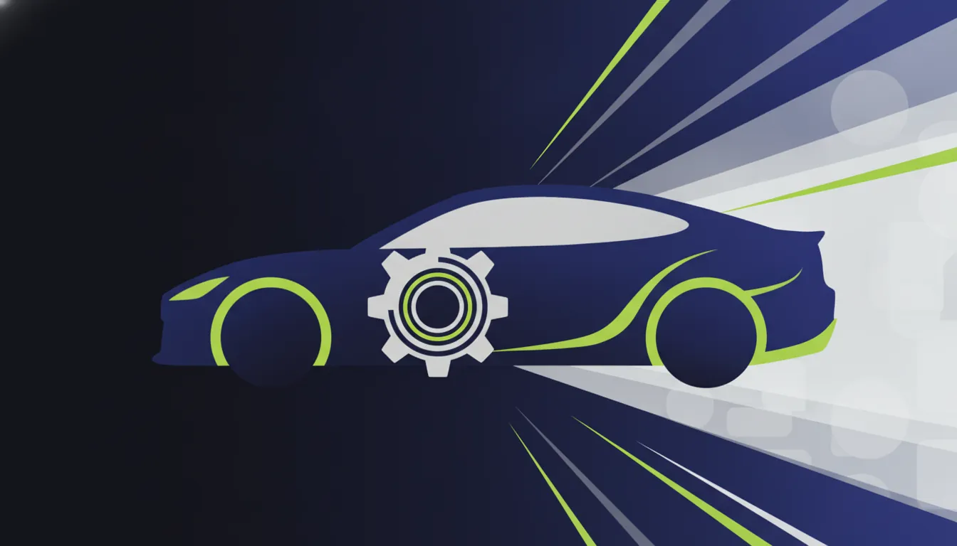 A minimalist illustration of a car and gear symbolizing automotive quality.