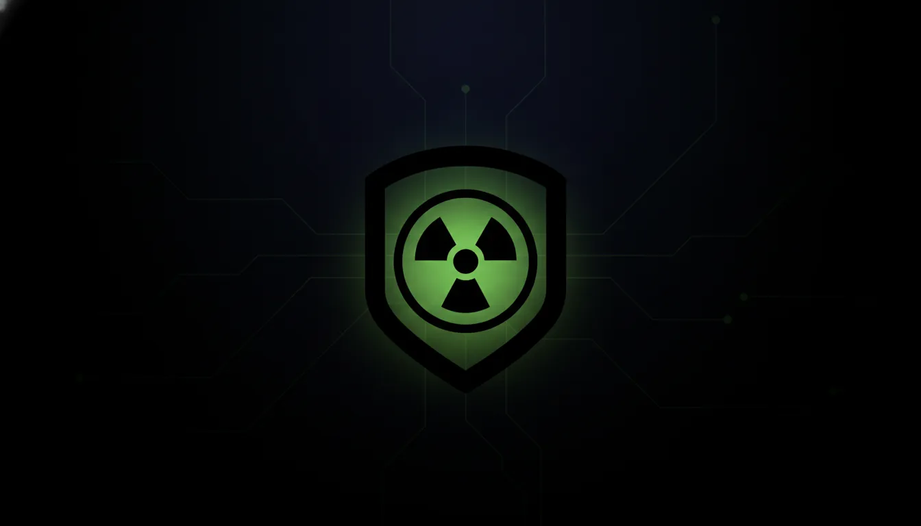 A minimalist representation of a medical isotope symbol shielded by an outline.