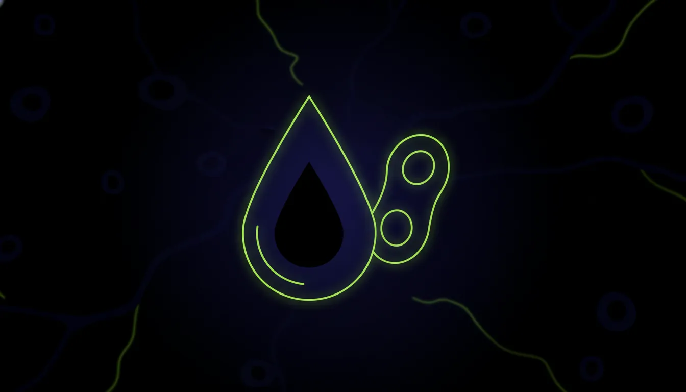 A minimalist representation of a blood droplet and an immune cell silhouette.