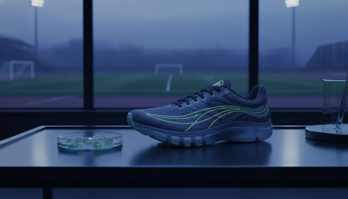 A sports shoe and biological sample in a lab setting