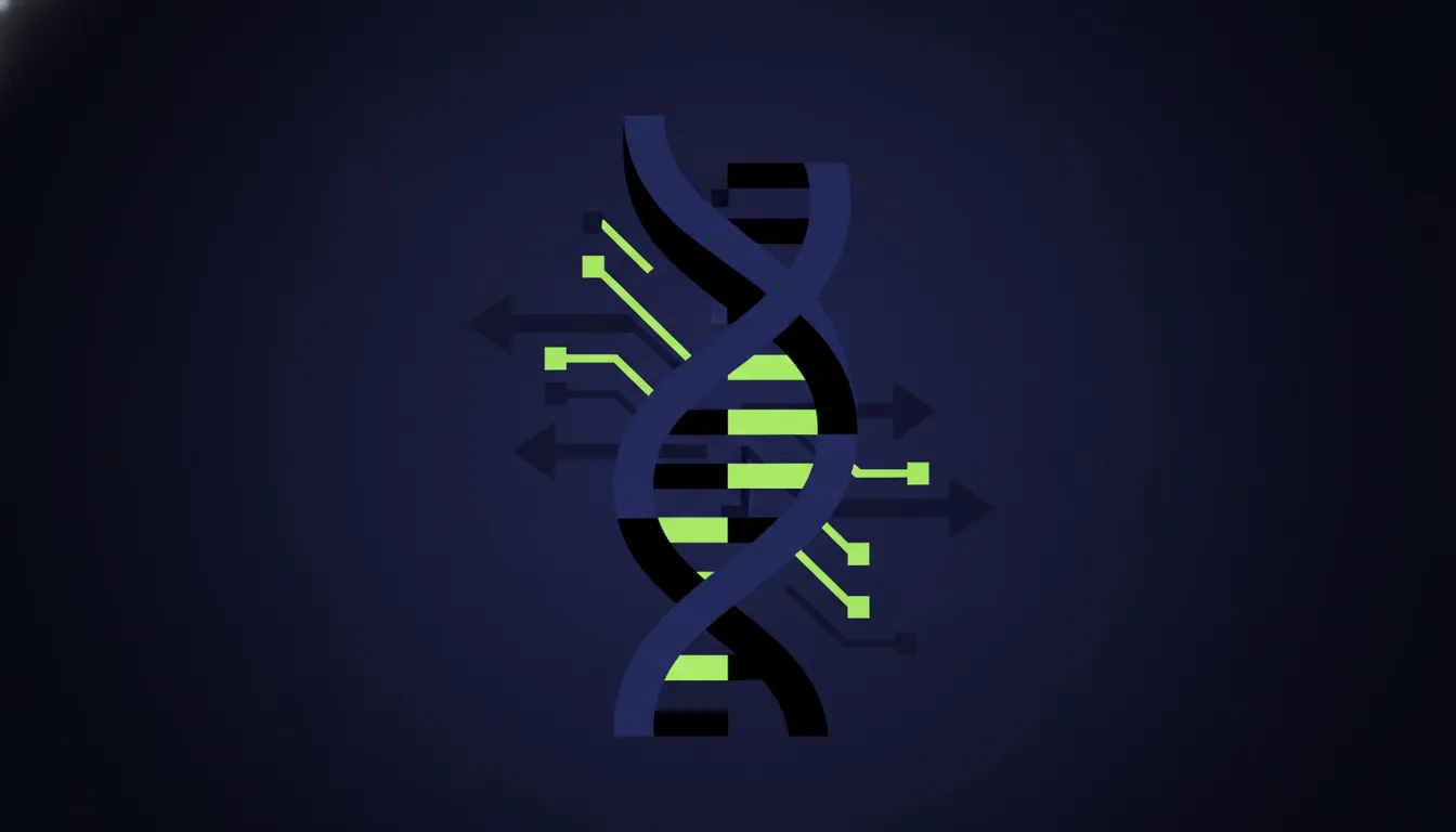 A minimalist representation of a protein structure and energy system in a dark palette.