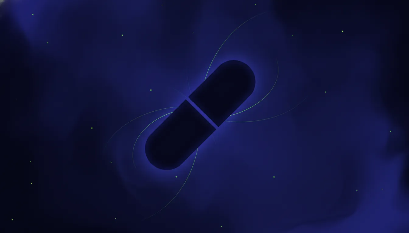 A minimalist illustration of a pill representing healthcare advancements.