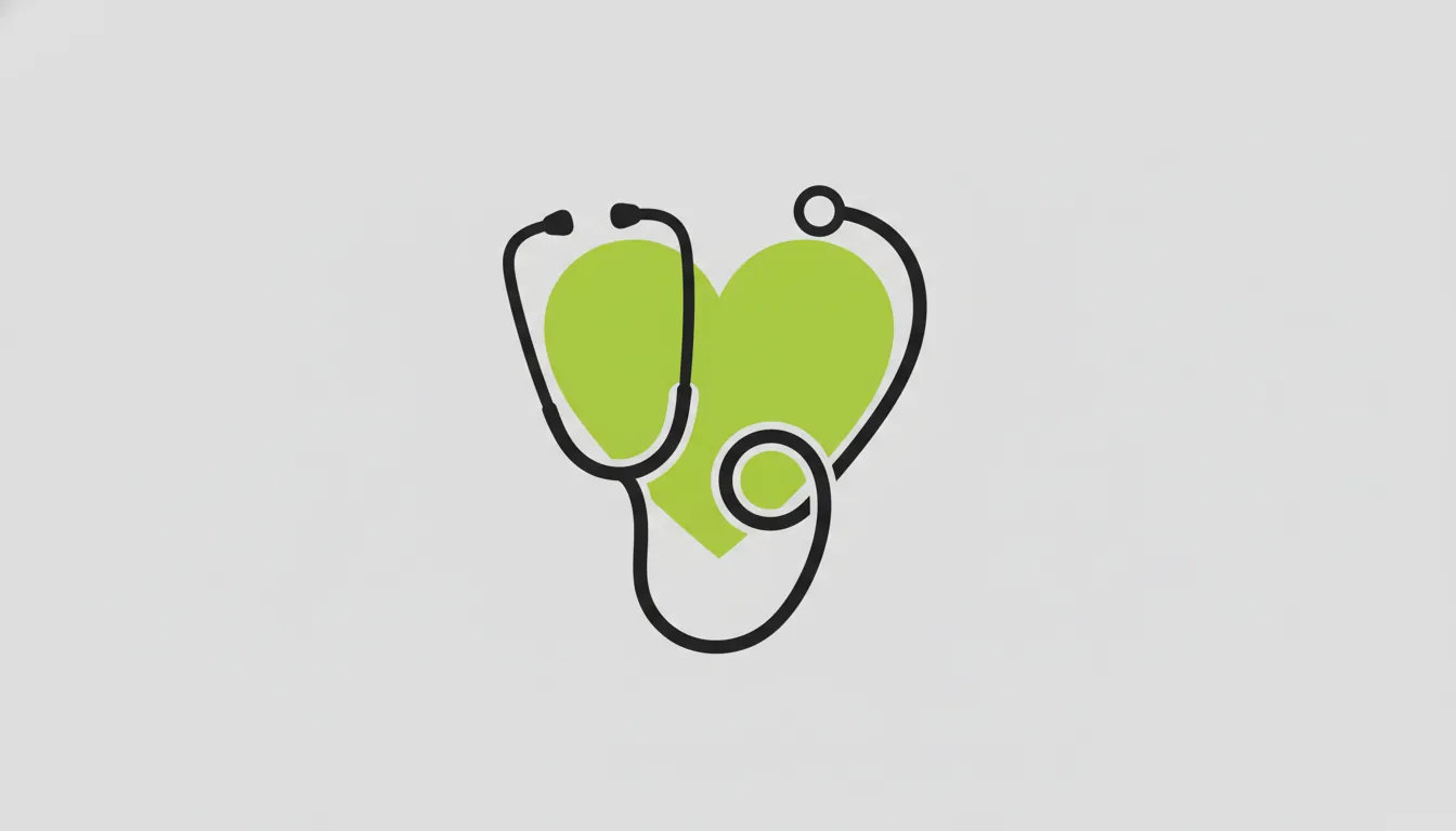 A minimalist illustration of a stethoscope and heart symbolizing healthcare.