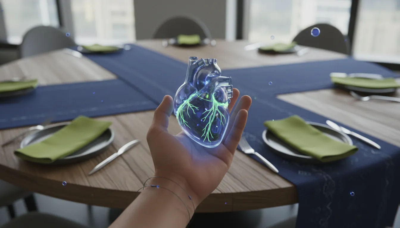 A hand holding a heart model in a seminar setting