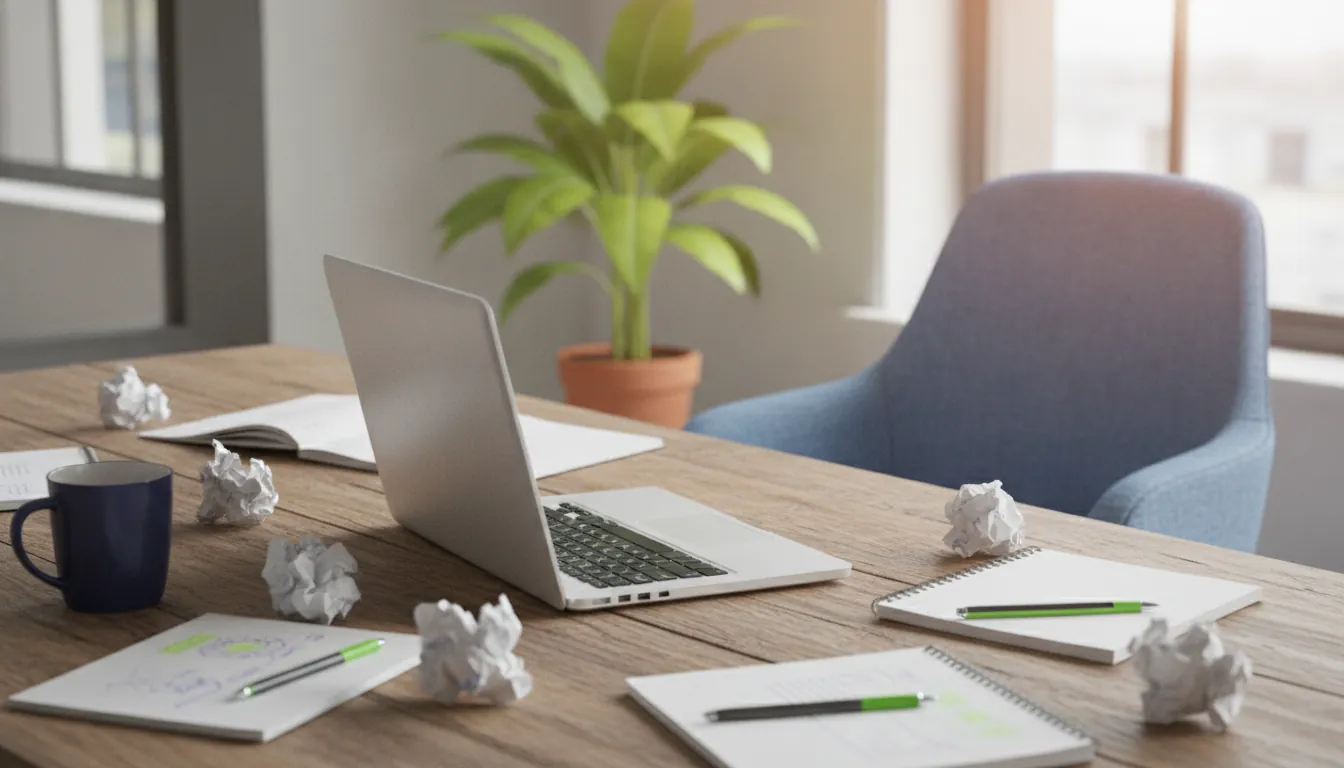 A workspace with a laptop and notes, symbolizing healthcare innovation.