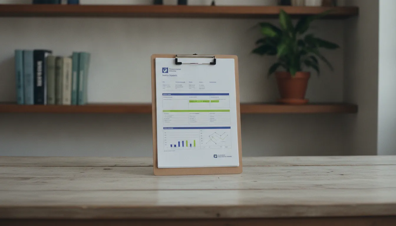 A clipboard with safety reports in a clinical office setting.