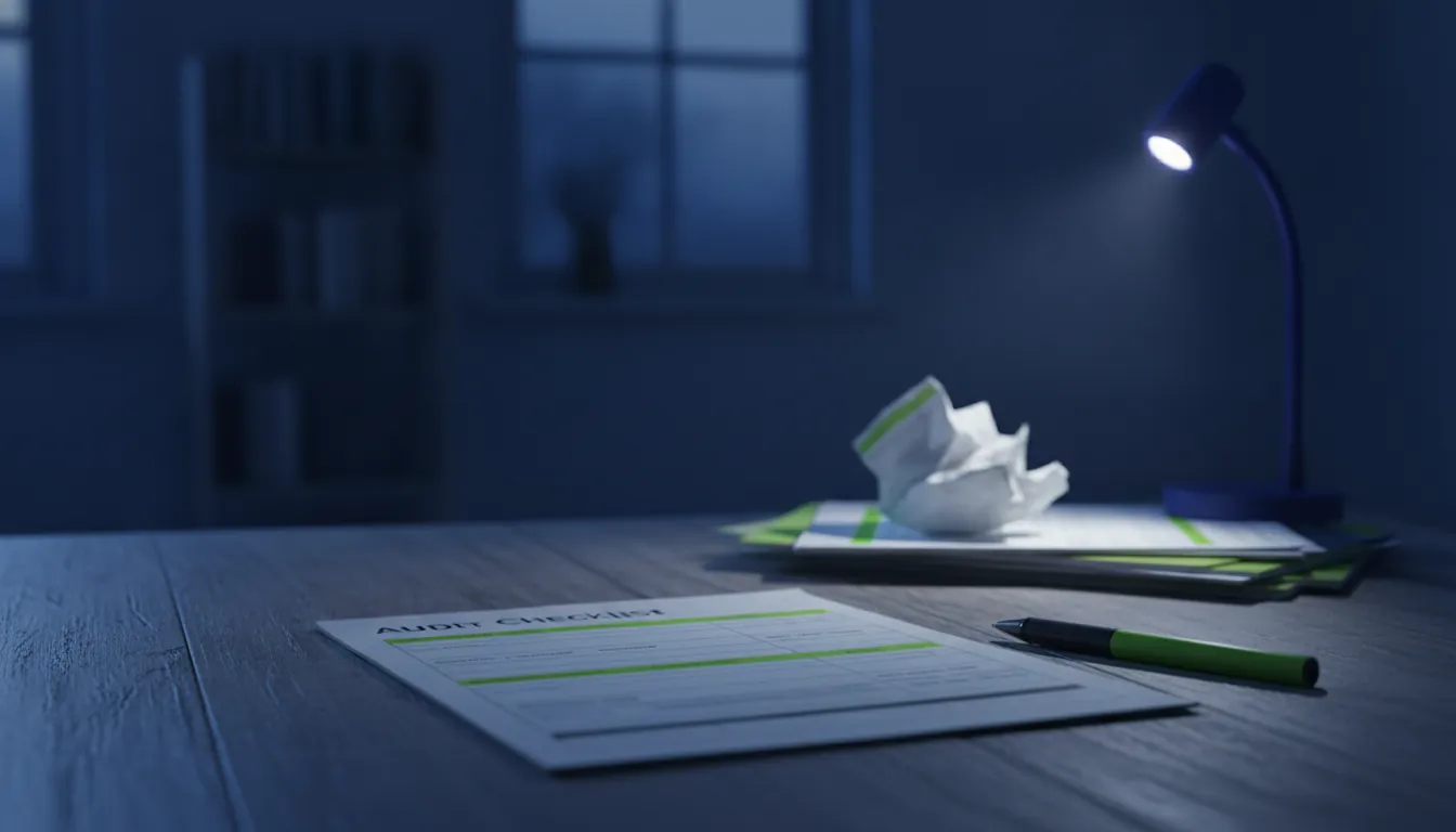 Audit checklist on a desk in a quality assurance office