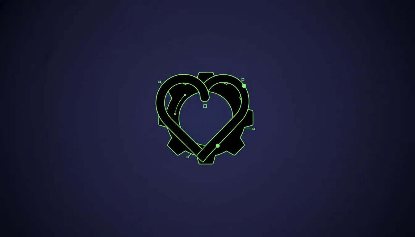 A minimalist representation of a heart and gear symbolizing healthcare automation.