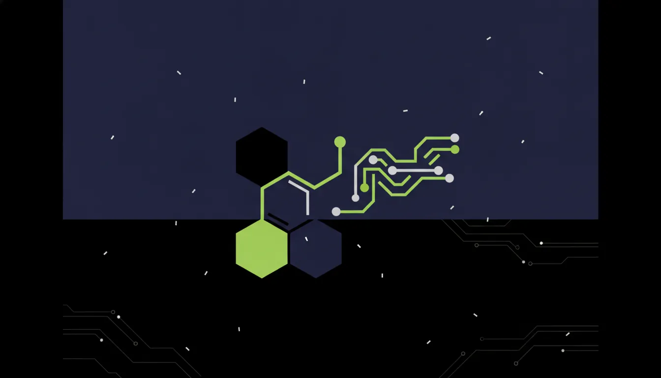 Flat design of a drug compound and AI agent silhouette