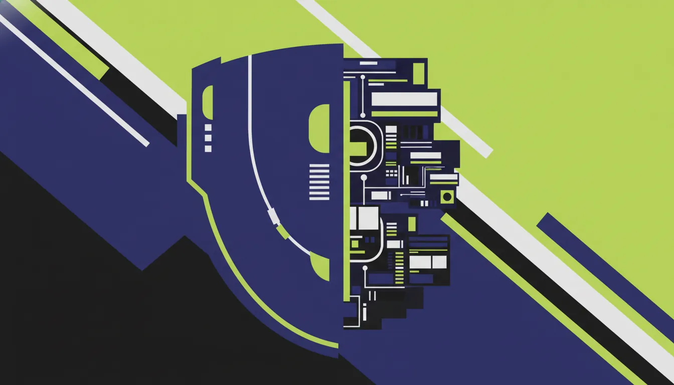 A minimalist representation of a medical device and software integration in flat design.