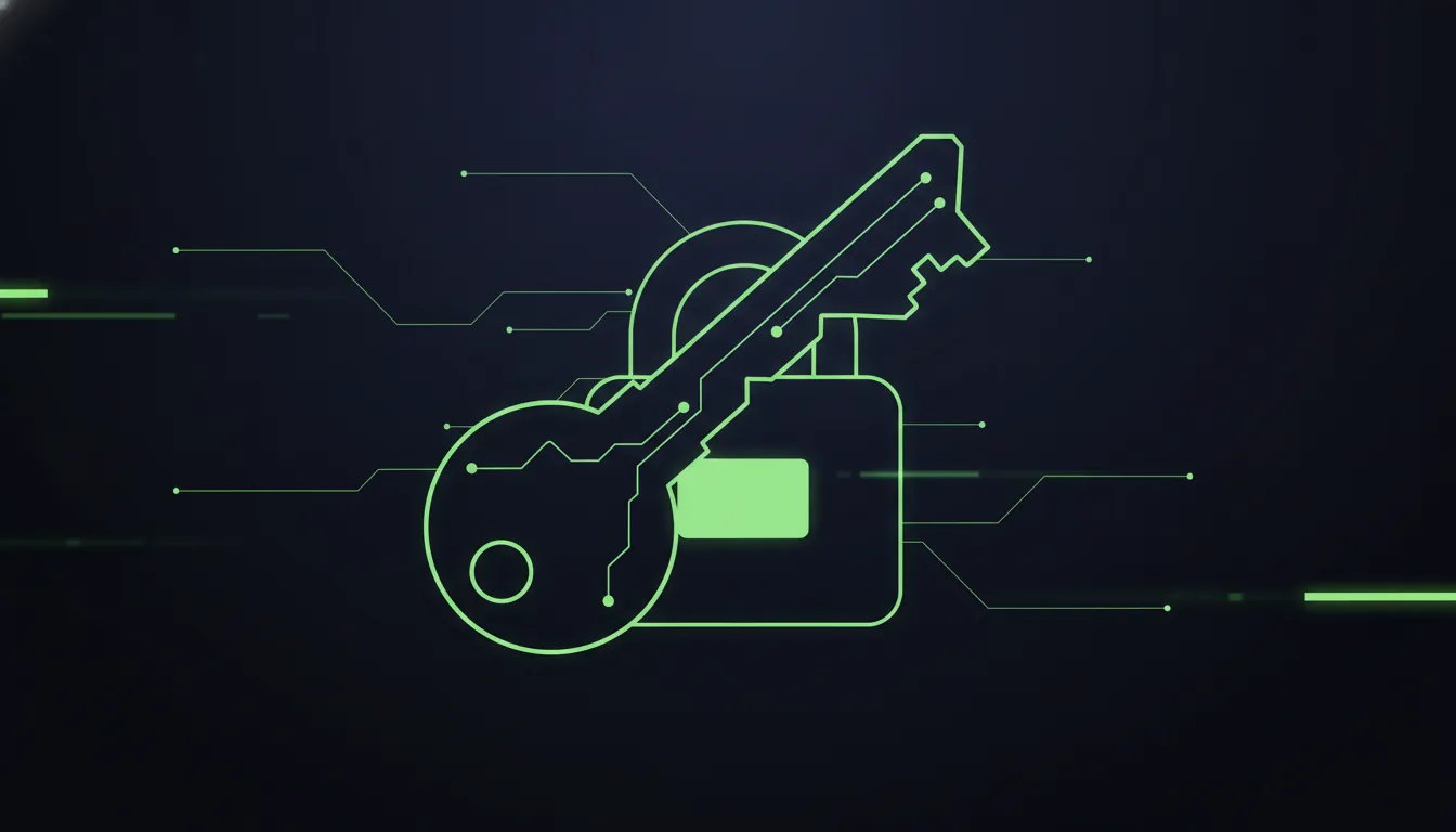 A minimalist illustration of a key and lock representing cybersecurity access.