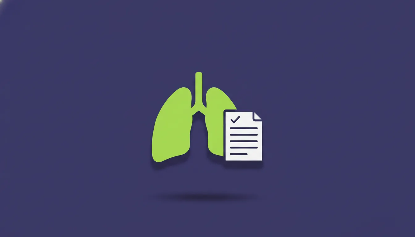 A minimalist illustration of a lung and a clinical trial document on a solid background.