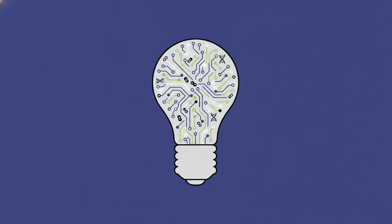 A minimalist light bulb with a circuit pattern, representing innovation in biosciences.