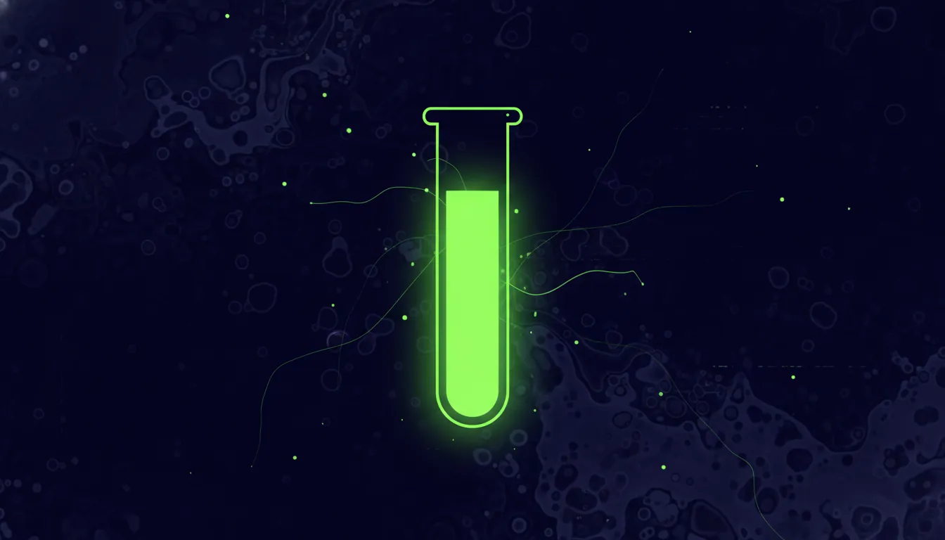 A minimalist representation of a test tube in a dark palette, symbolizing diagnostics.
