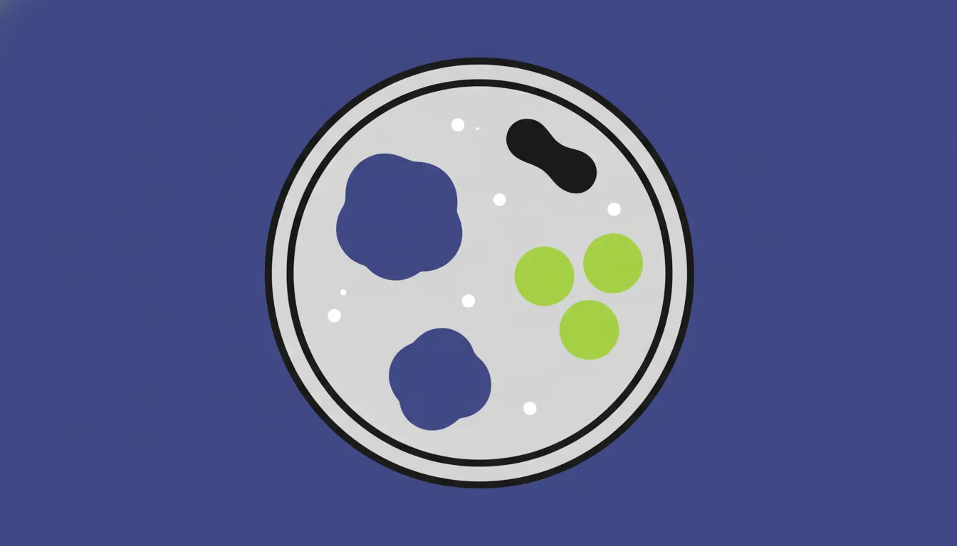 A flat illustration of a microbial plate in a lab setting, symbolizing quality control in pharmaceuticals.