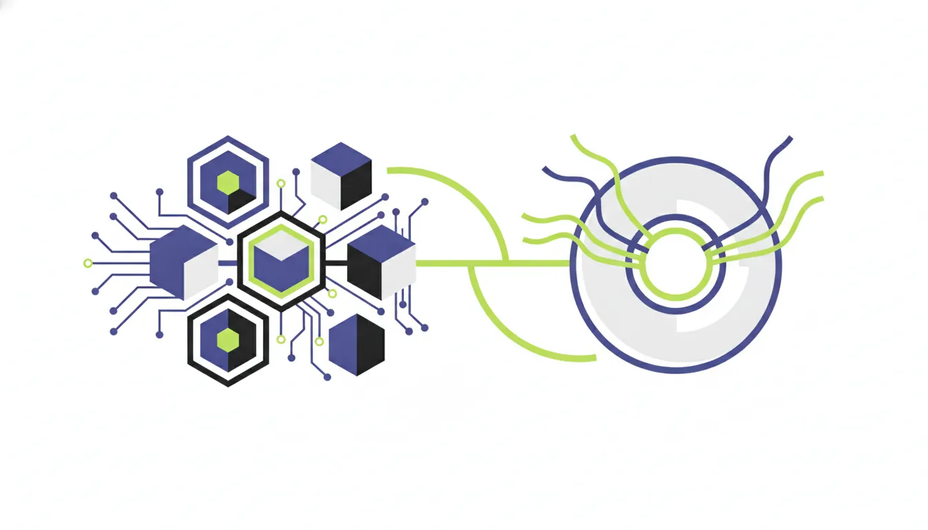Flat design illustration of a quantum computer and fusion reactor