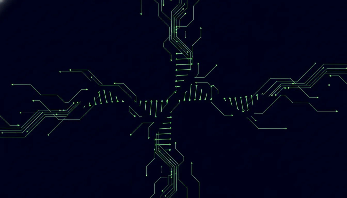 Minimalist illustration of a DNA helix and data flow