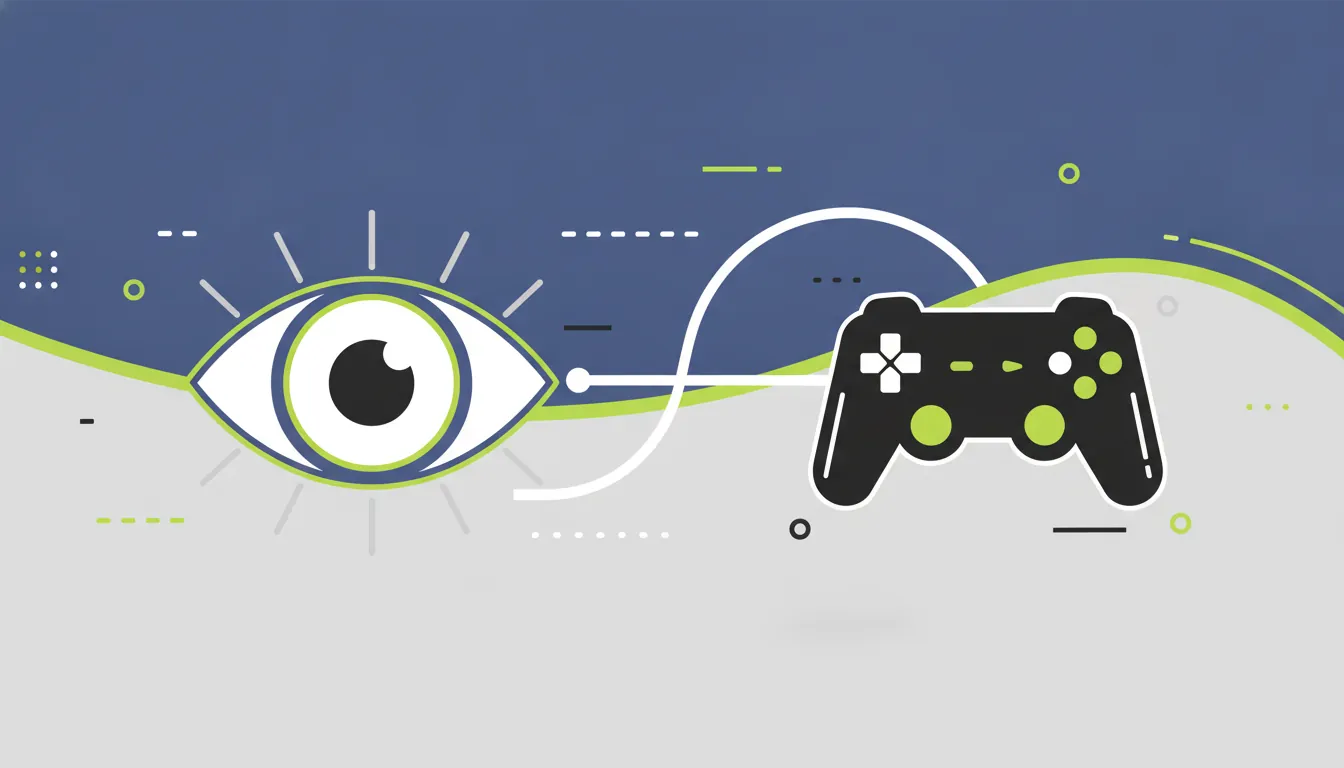An eye and game controller illustration representing digital vision therapy.