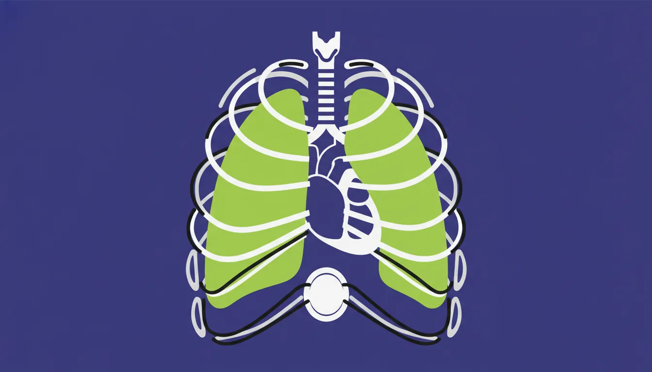 A flat illustration of a chest CT scan and lungs in a minimalist style.