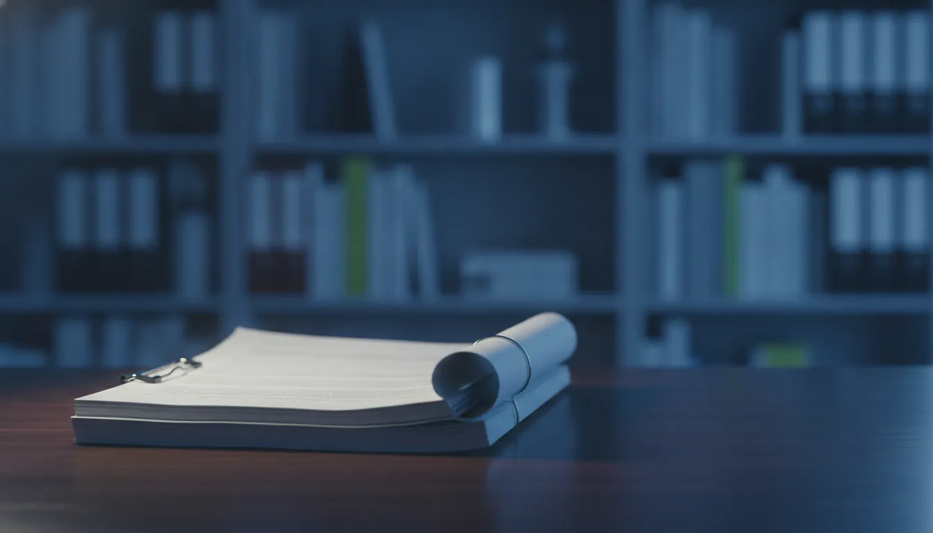 A clinical trial document on a desk in a research office