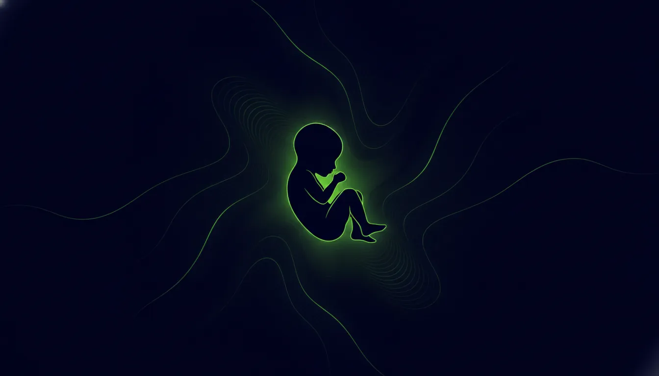 Silhouette of a fetus with ultrasound waves