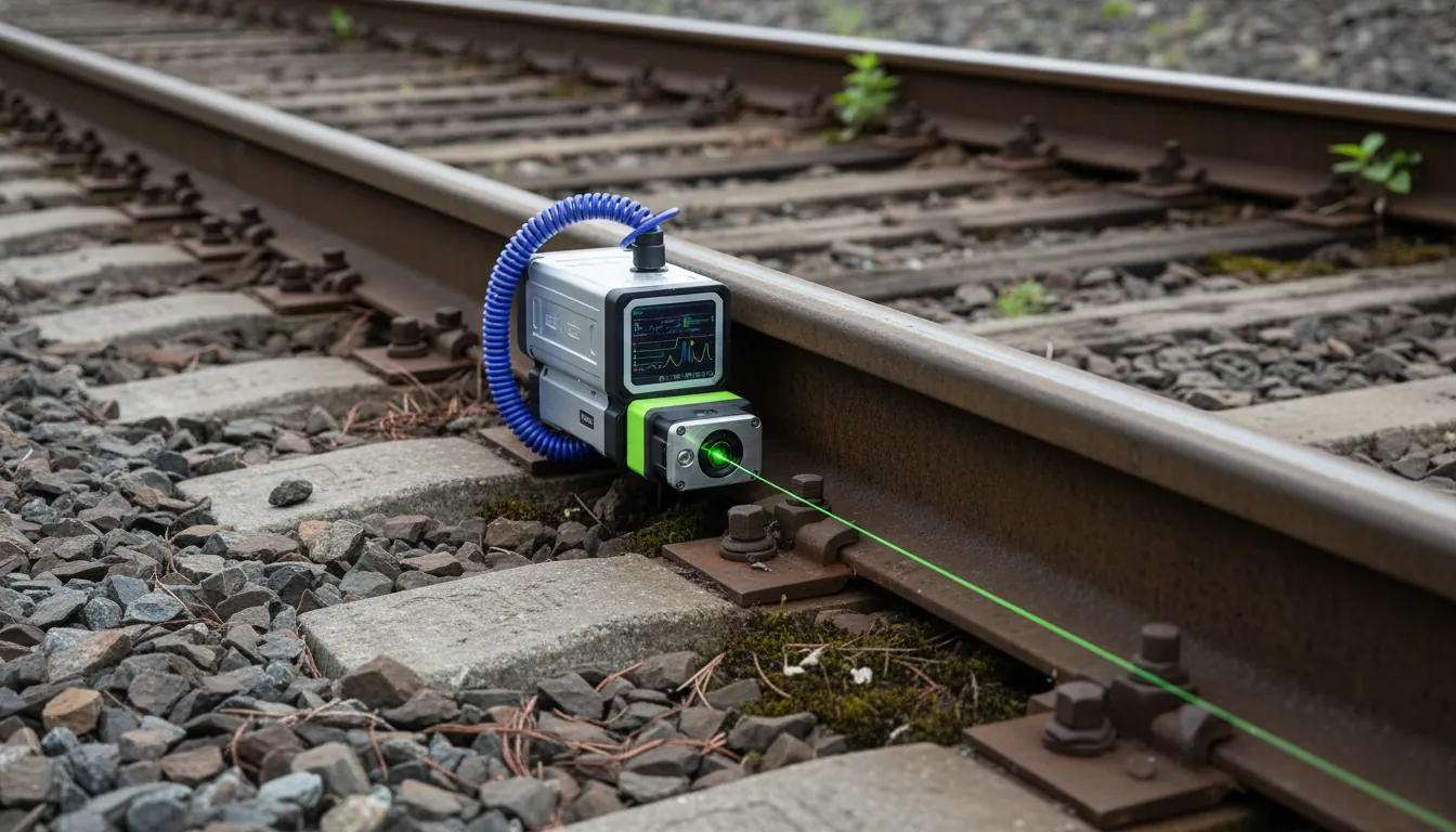 A rail track with diagnostic equipment in a railway setting