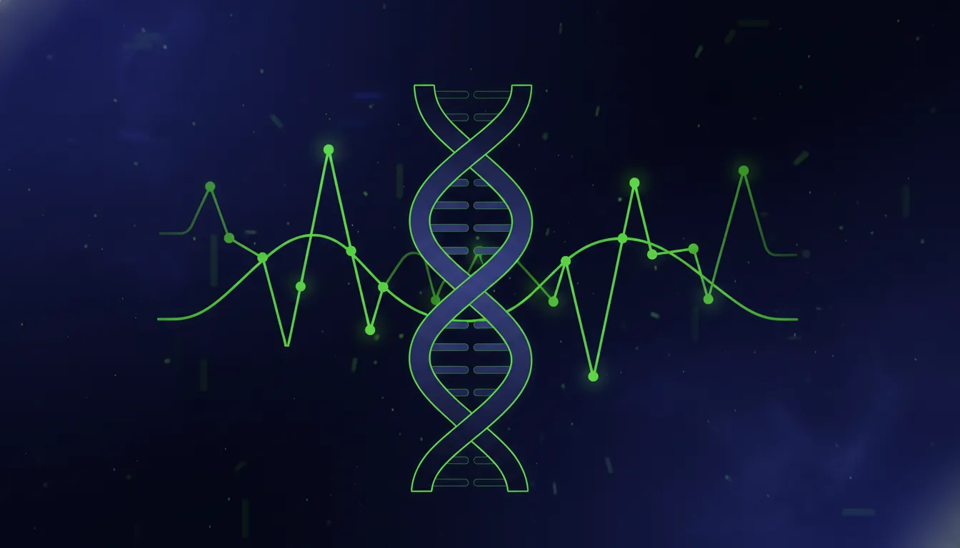 Minimalist illustration of DNA and graph line representing genomics data