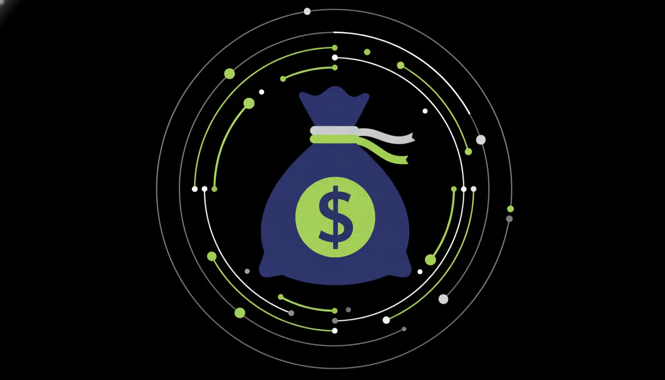 A minimalist illustration of a money bag representing biotech investment.