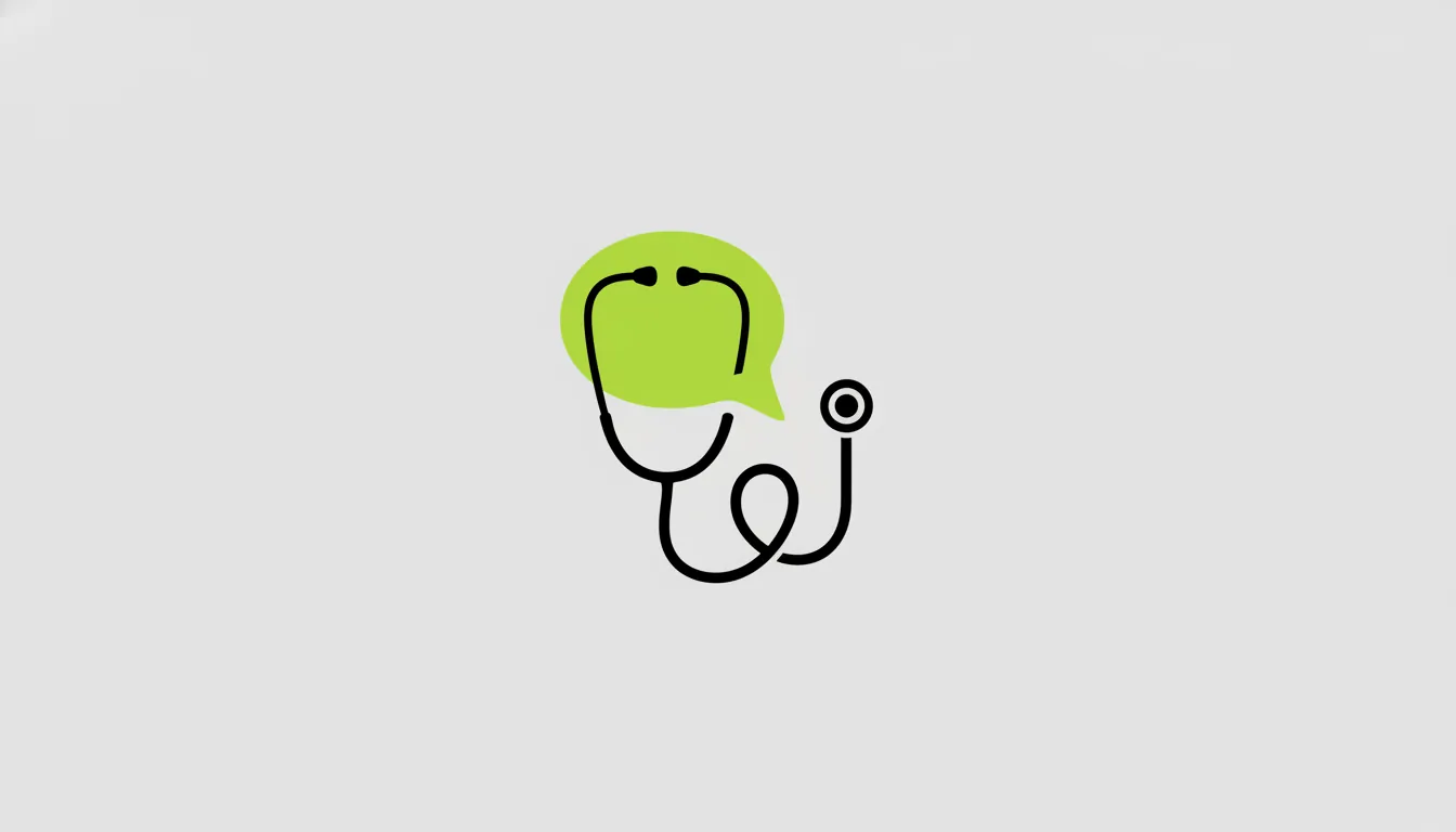 A minimalist representation of a stethoscope and a speech bubble symbolizing AI in healthcare.