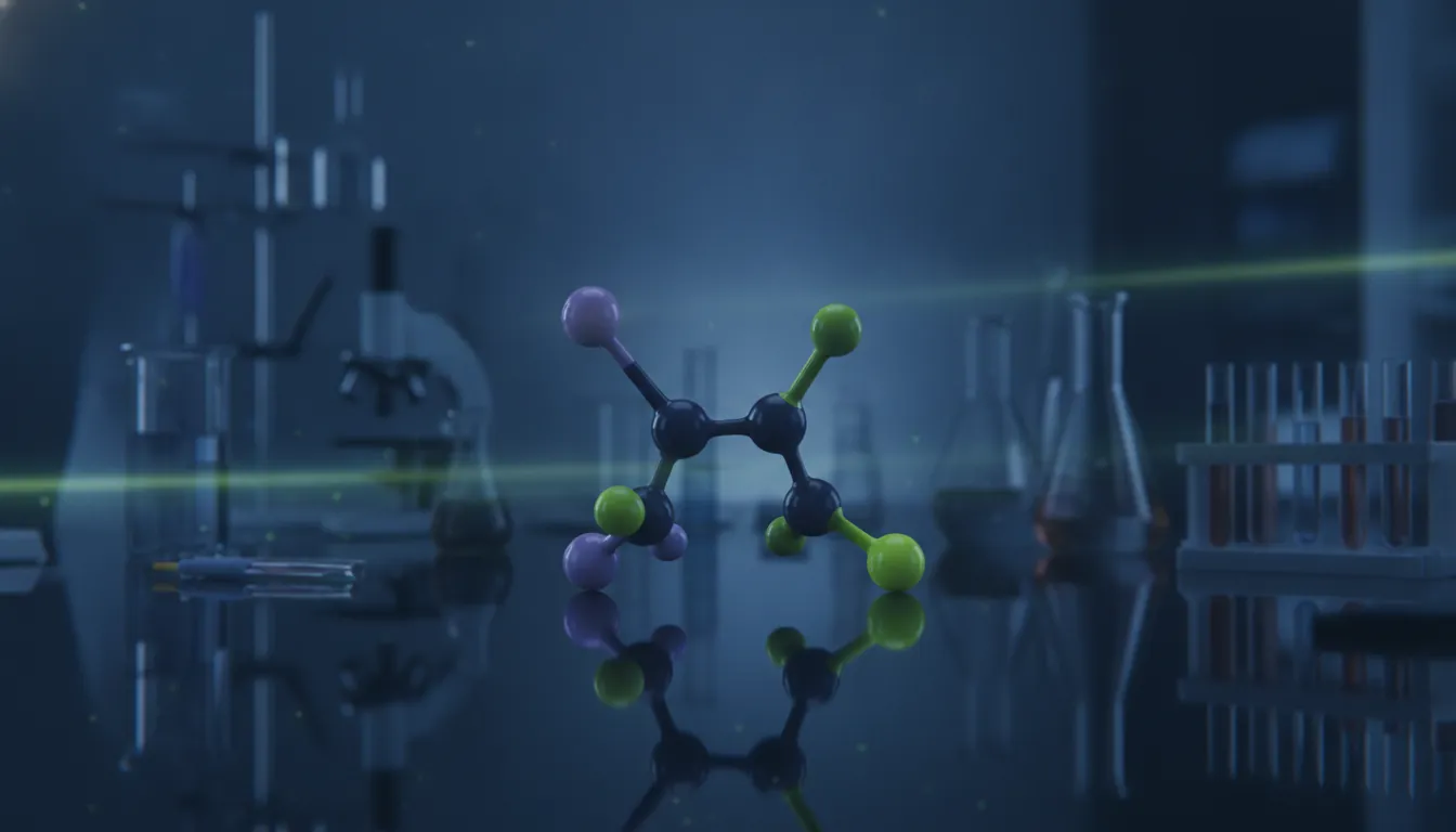 A bispecific antibody on a lab bench in a dimly lit laboratory