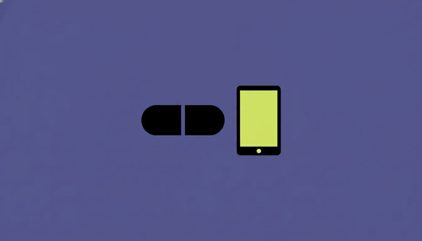 A minimalist illustration of a pill and tablet on a solid background.