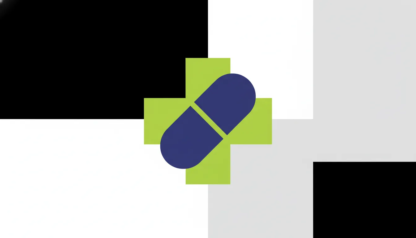 A minimalist illustration of a pill and a medical cross.