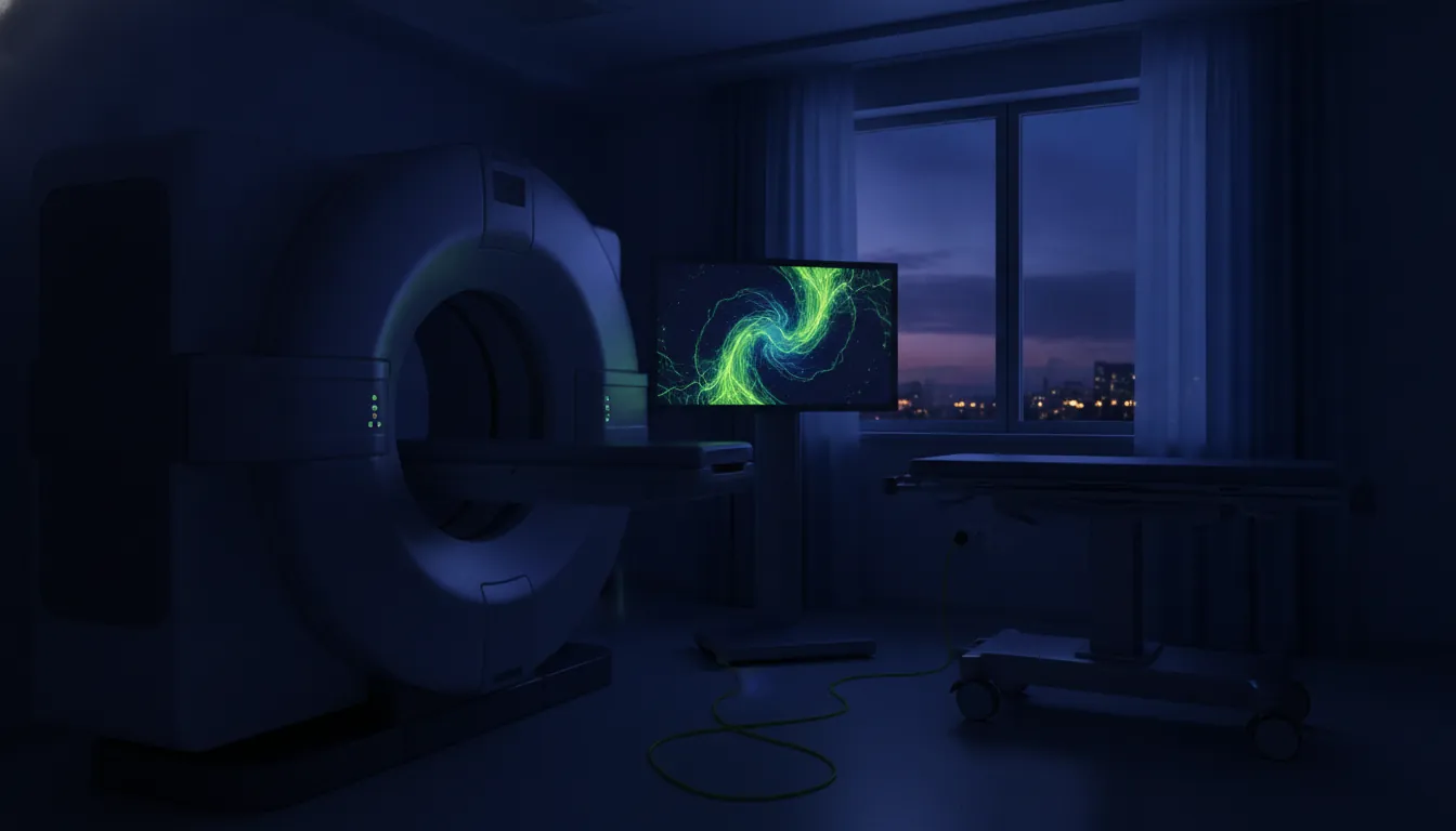 A medical imaging device and monitor in a dimly lit hospital room