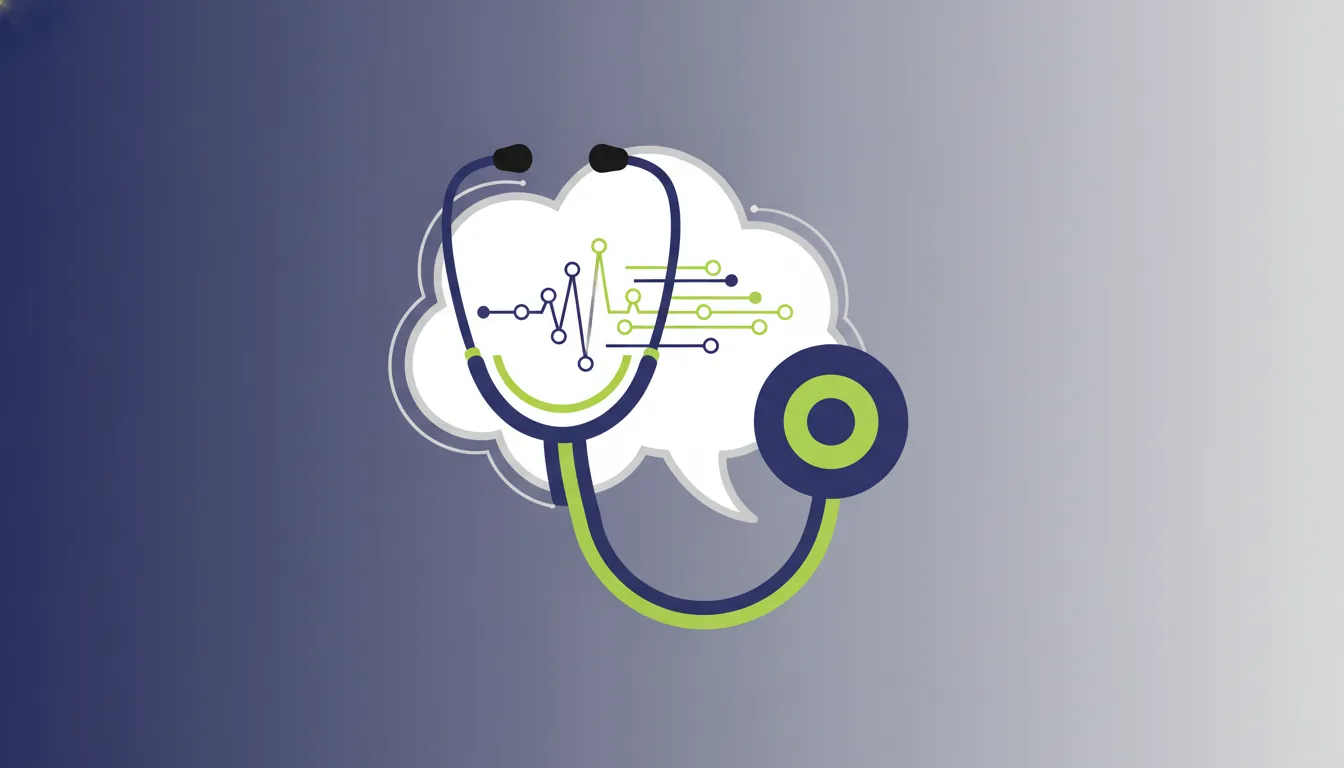 A stethoscope and speech bubble representing AI in healthcare conversations.