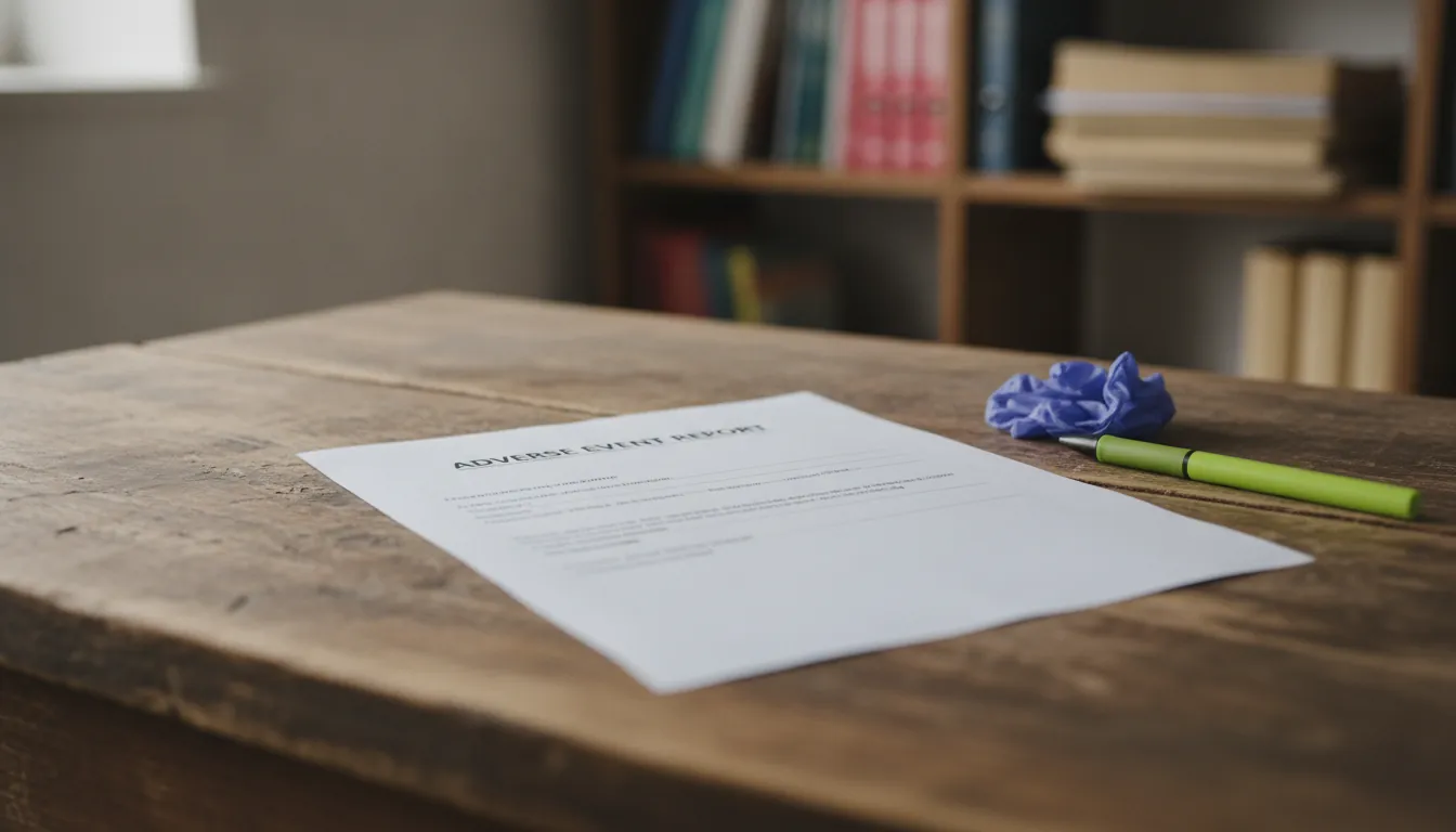 A clinical document on a desk in a medical office