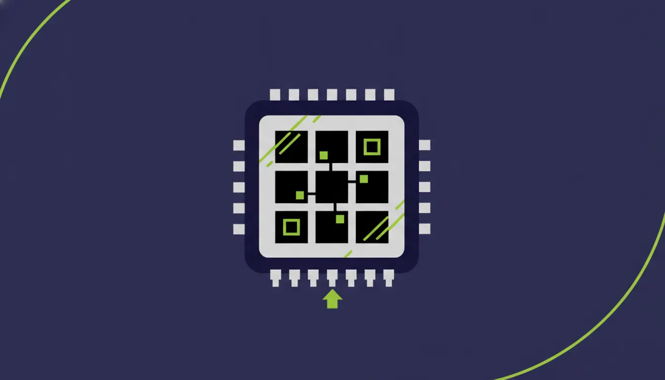 A minimalist illustration of a semiconductor chip on a solid background.
