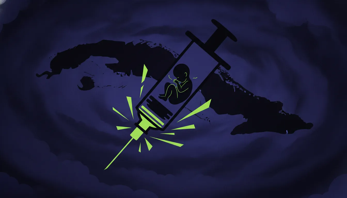 Silhouette of an infant in a syringe against a dark background