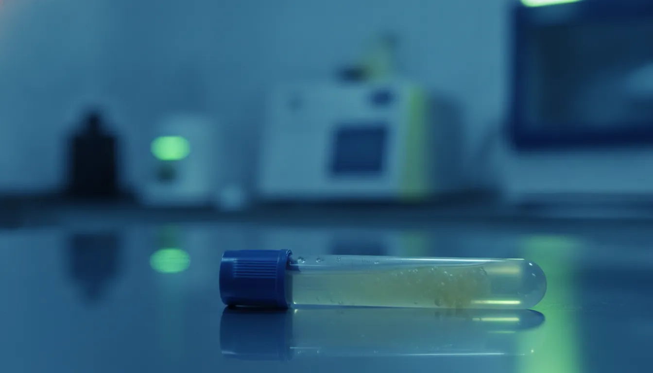 A blood sample tube with CAR-T cells in a clinical lab setting