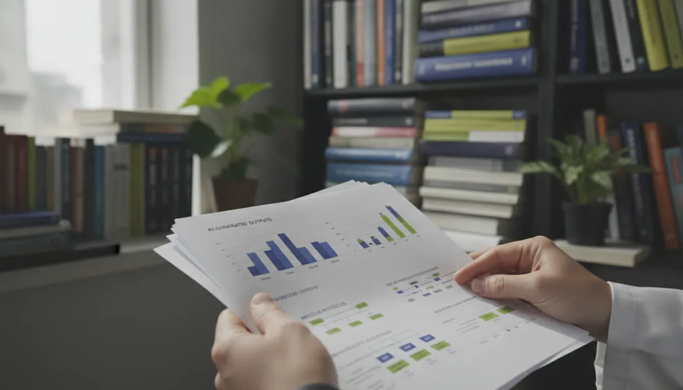 Researcher reviewing AI outputs in a regulatory setting