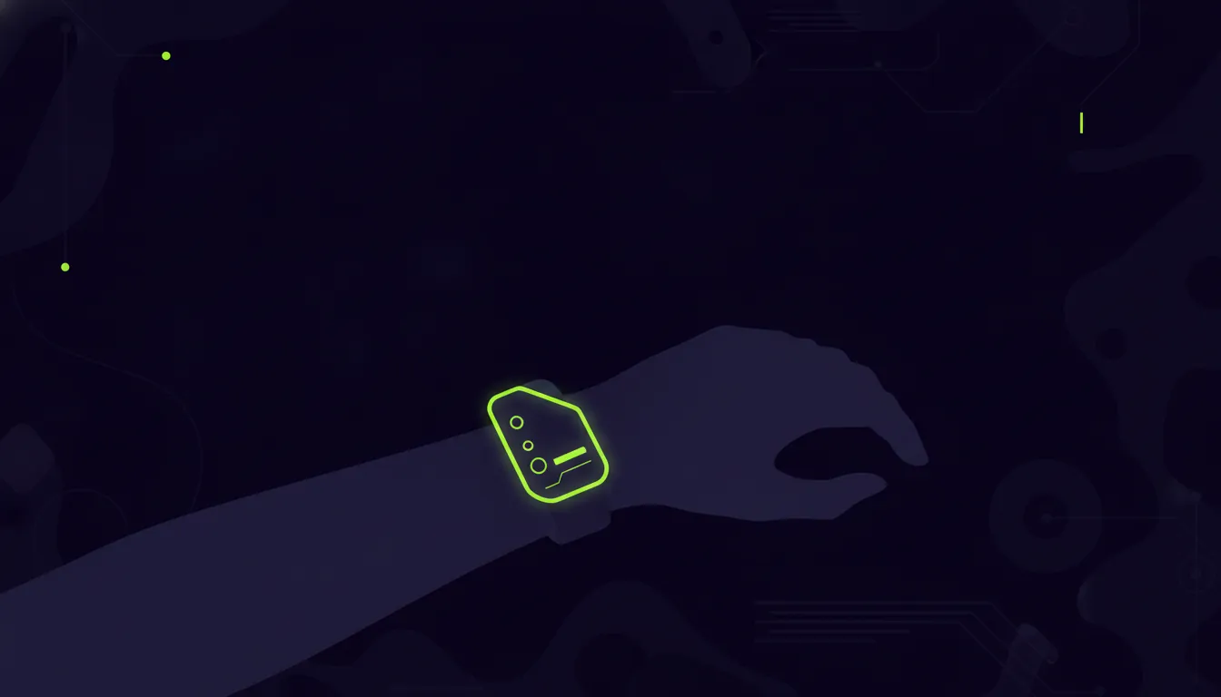A minimalist illustration of a wearable biosensor on a wrist, symbolizing advancements in clinical healthcare.