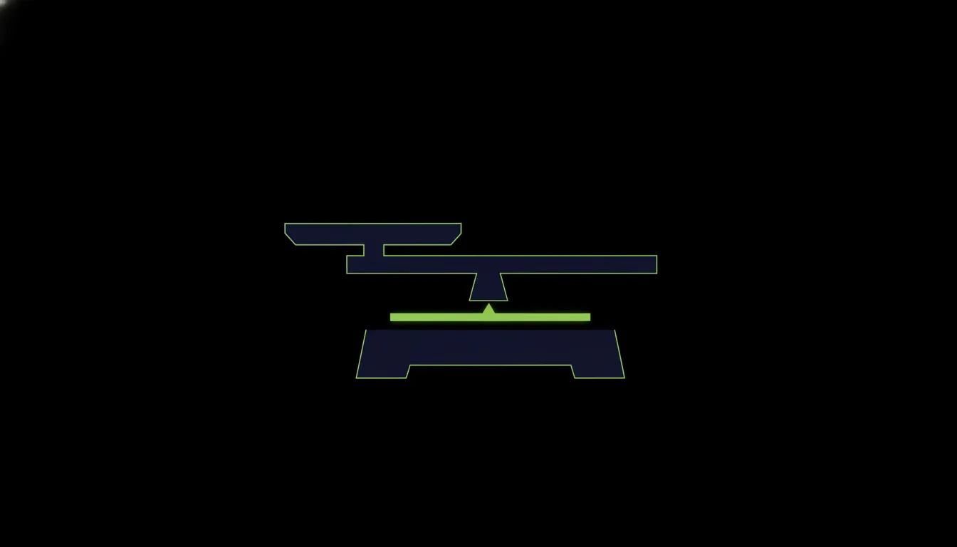 A minimalist illustration of a lab balance in a dark color scheme.