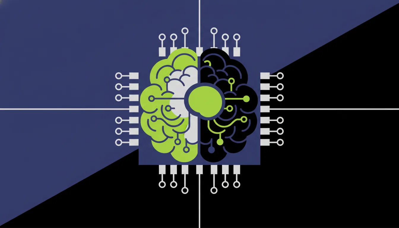 A minimalist representation of a computer chip and brain silhouette.