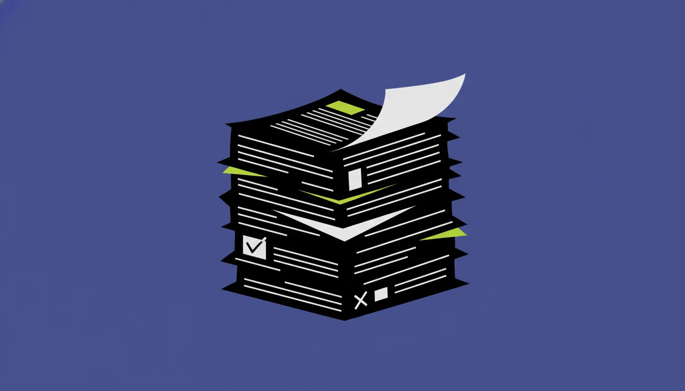 Flat silhouette of a stack of papers representing regulatory documentation burdens in healthcare.