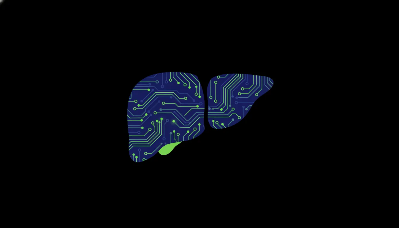 Minimalist illustration of a liver with AI elements