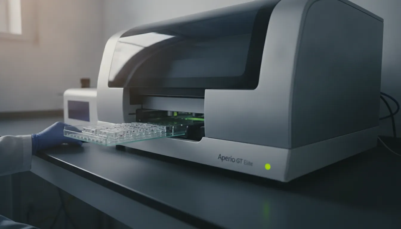 A digital pathology scanner in a laboratory setting