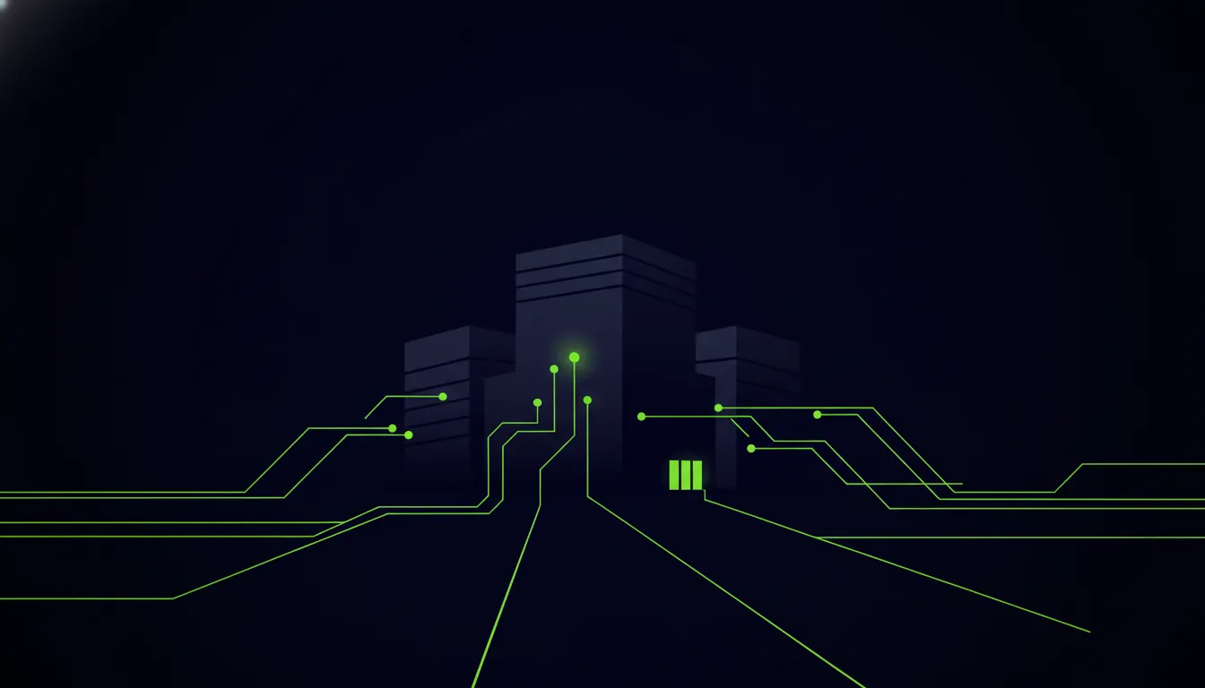 Minimalist illustration of a data center with power grid lines