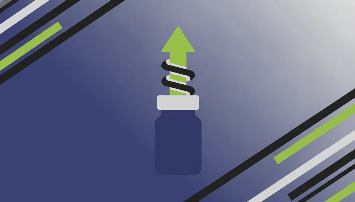 A minimalist illustration of a pill bottle with a growth arrow, representing the pharmaceutical industry's growth.