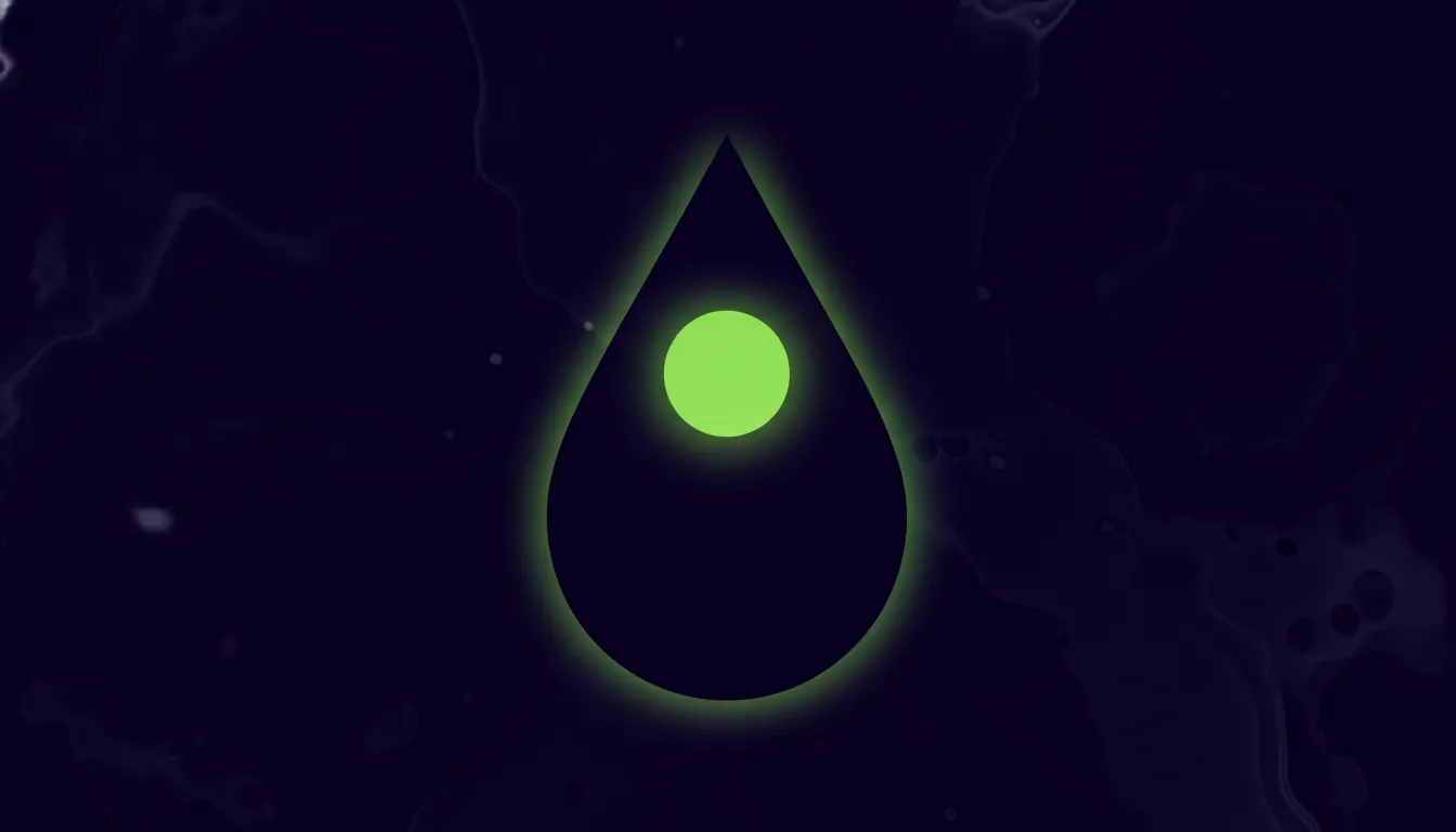 A minimalist representation of a blood droplet and biomarker in dark tones with lime accents.