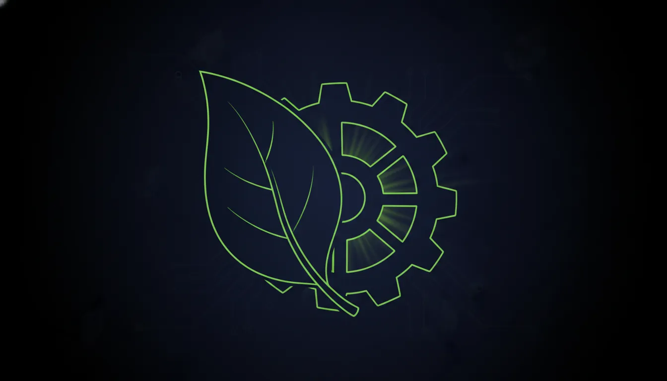 A leaf and gear silhouette representing sustainable manufacturing