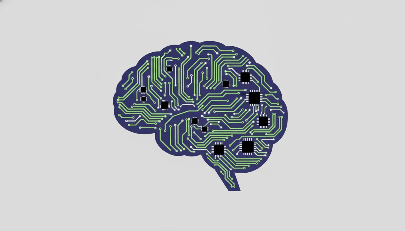 A minimalist illustration of a brain with circuit patterns, representing AI in life sciences.